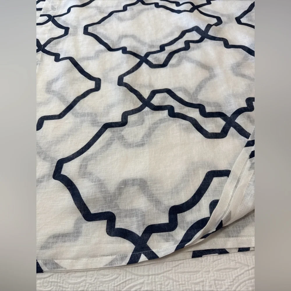 Set Of 2 Pottery Barn 50W x 84L Off-white/ Blue‎ 100% Linen Sheer Curtains